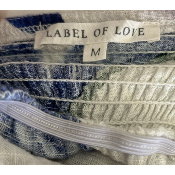 Label of Love Linen Blend Maxi Dress Blue White Tropical Sz Medium Summer Beachy - Picture 7 of 8